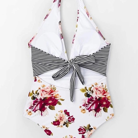 Women's One Piece Swimsuit Halter Tie Back Floral Print Beachwear - Picture 3 of 7